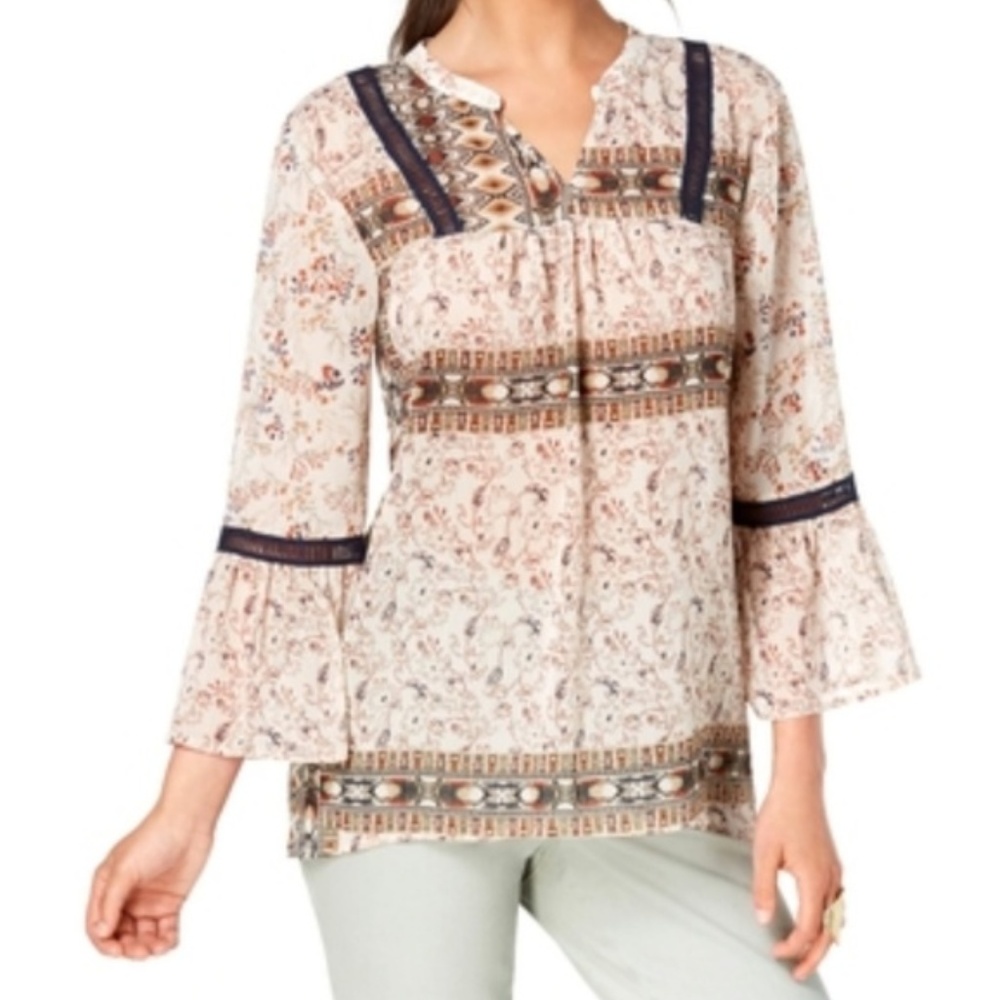 Style & Co. Printed Peasant Top - M